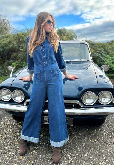 Vintage 70's Ladies Blue Flared  Denim Boilersuit 