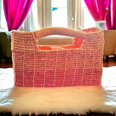 Pink Ombre Straw Wicker Satchel Bag Purse Retro - image 1