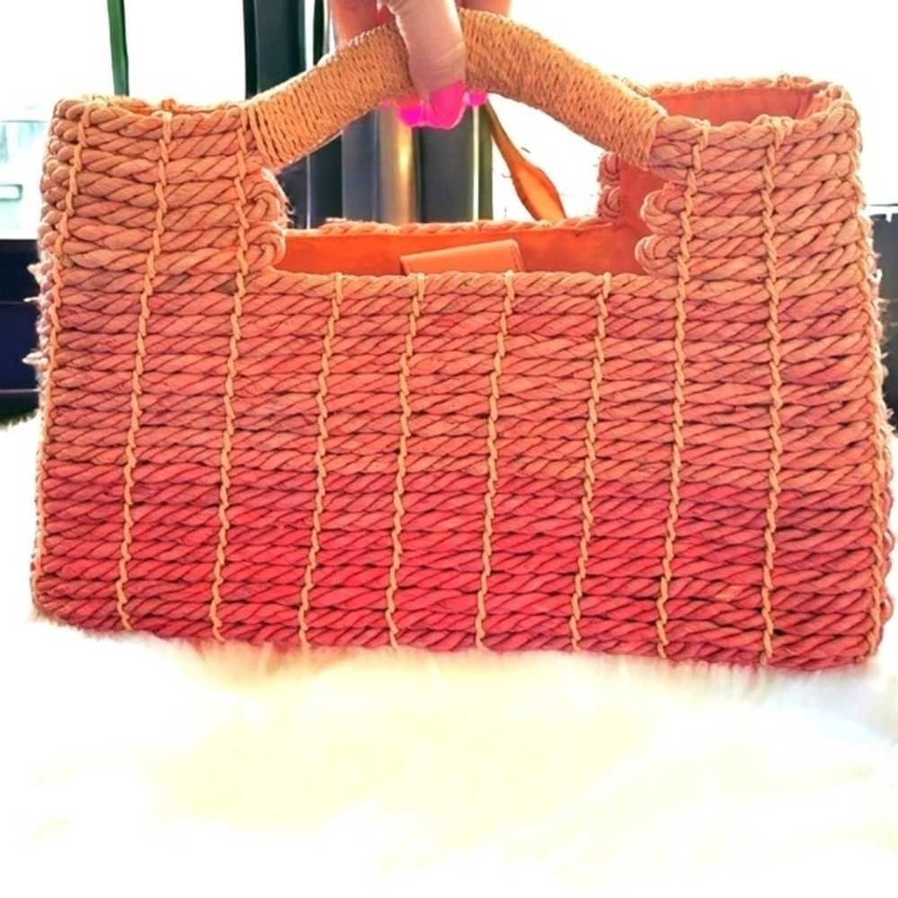 Pink Ombre Straw Wicker Satchel Bag Purse Retro - image 5