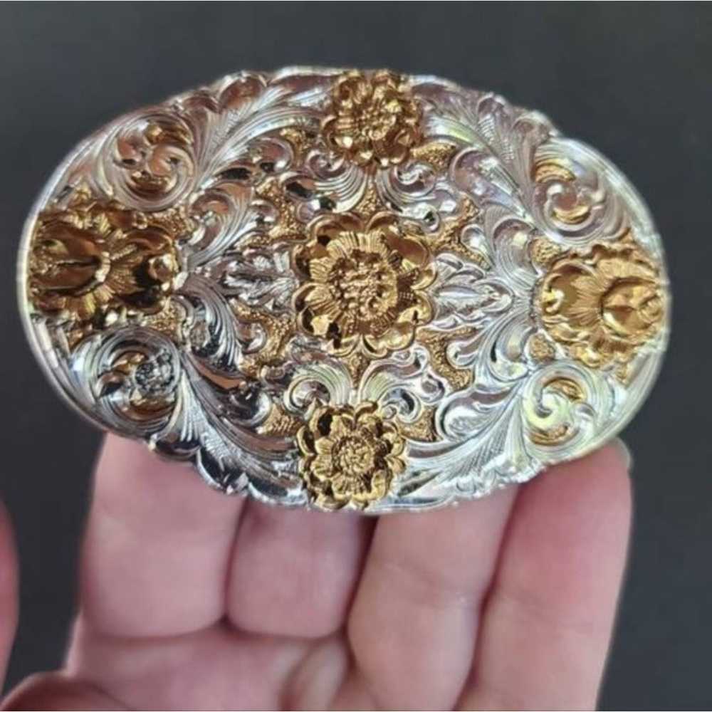 Gold and Silver Floral Belt Buckle Crumbine Inc. - image 3