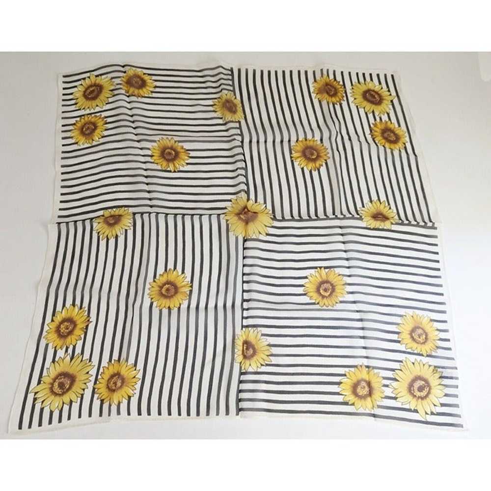 Vintage 90s Scarf Black White Stripe Sunflower Pr… - image 2