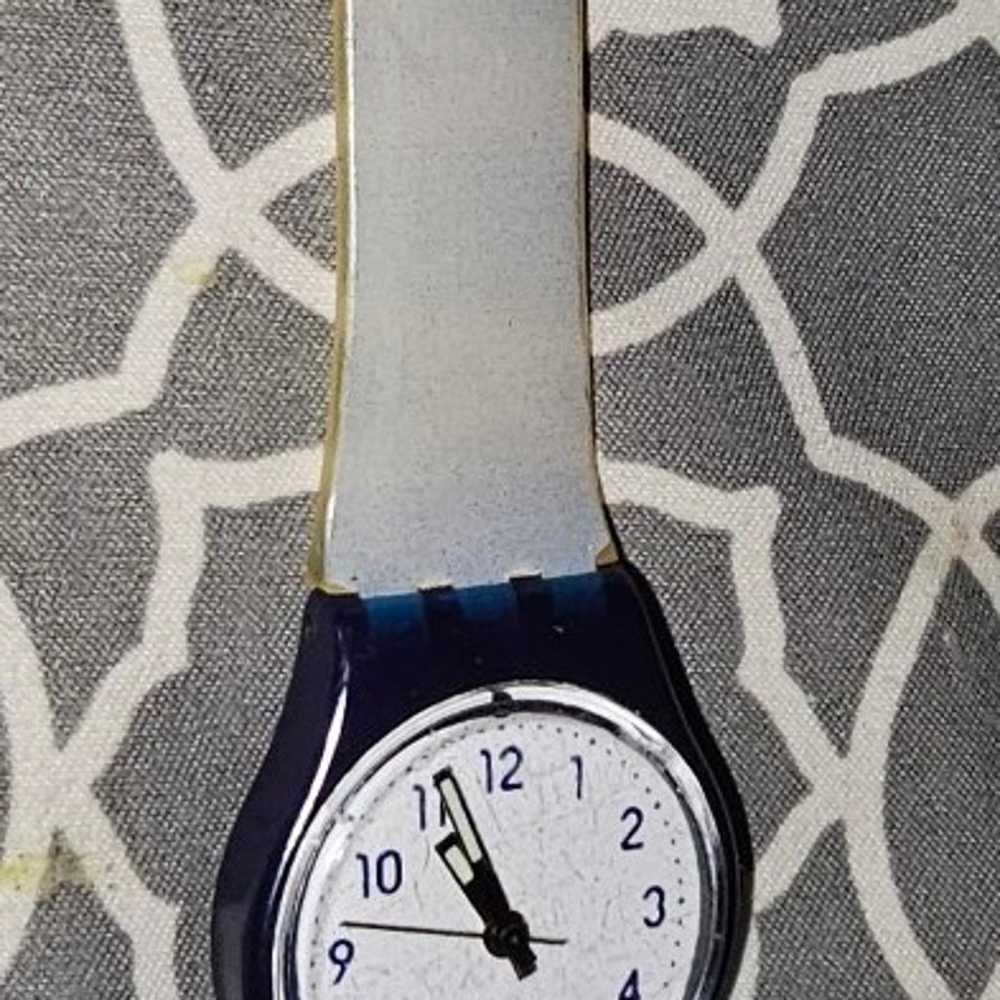 Vintage Swatch Watch Royal Blue White Band - image 10