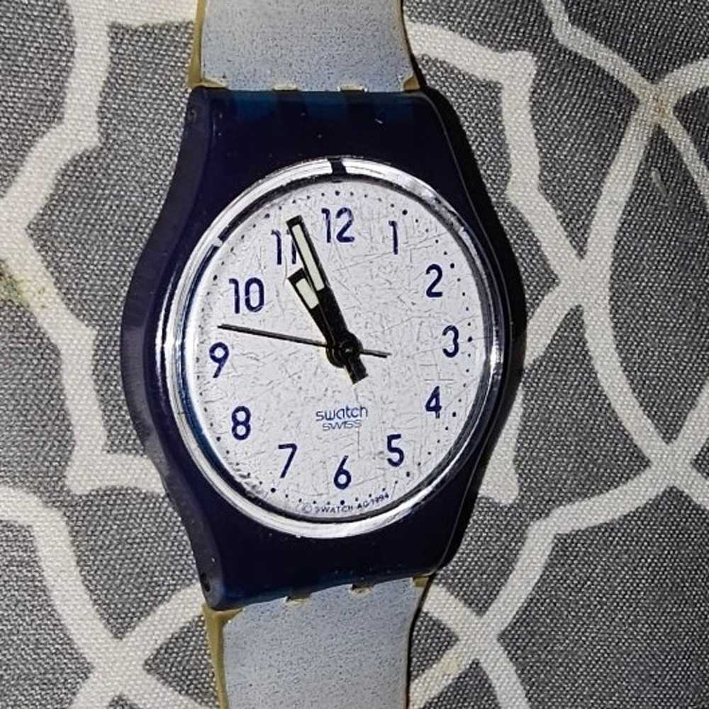 Vintage Swatch Watch Royal Blue White Band - image 12