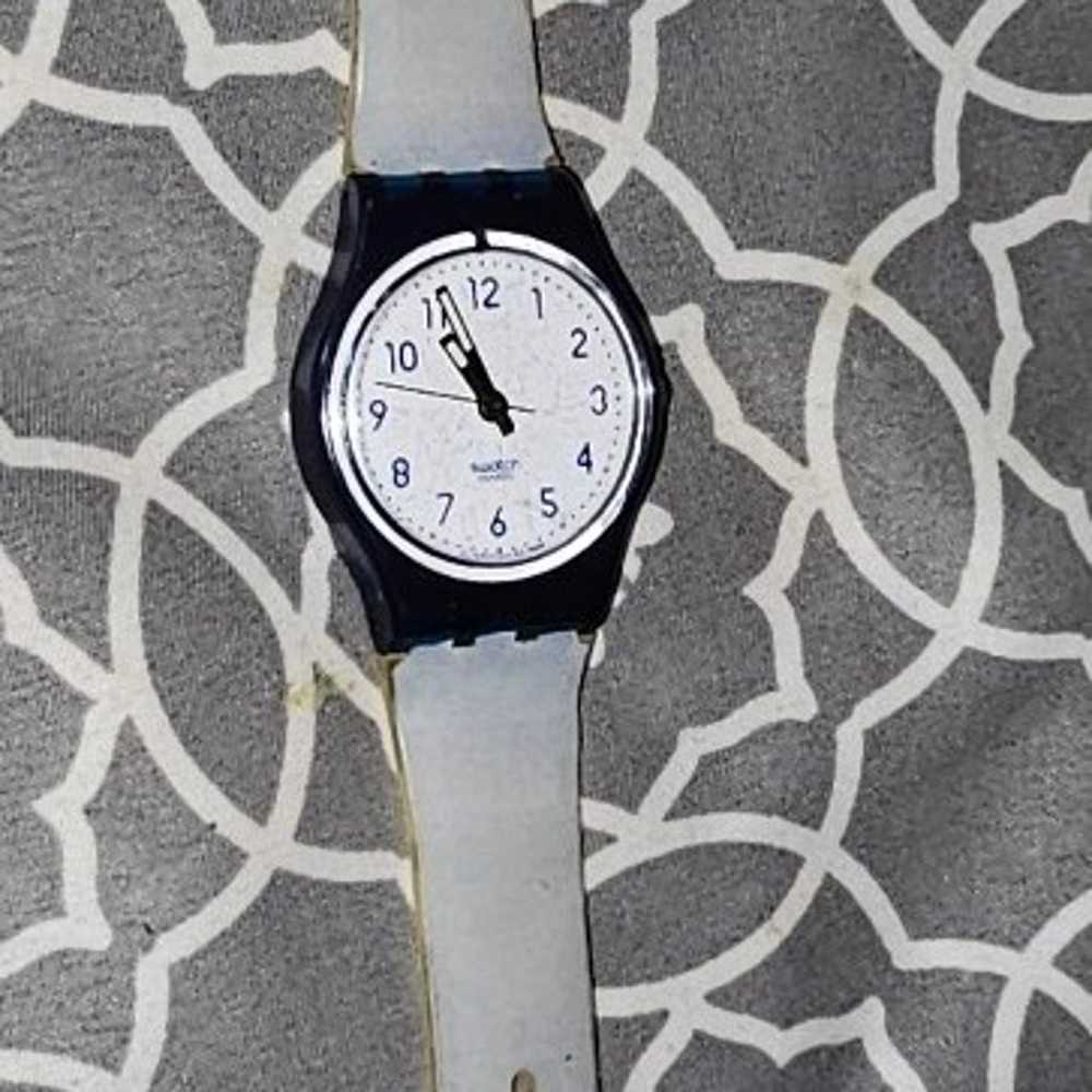Vintage Swatch Watch Royal Blue White Band - image 2