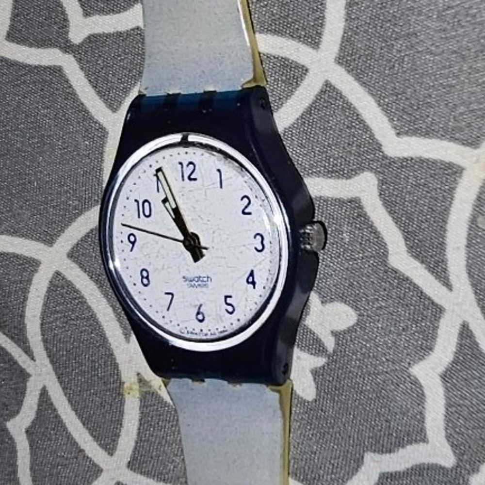 Vintage Swatch Watch Royal Blue White Band - image 3