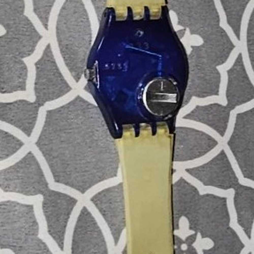 Vintage Swatch Watch Royal Blue White Band - image 5