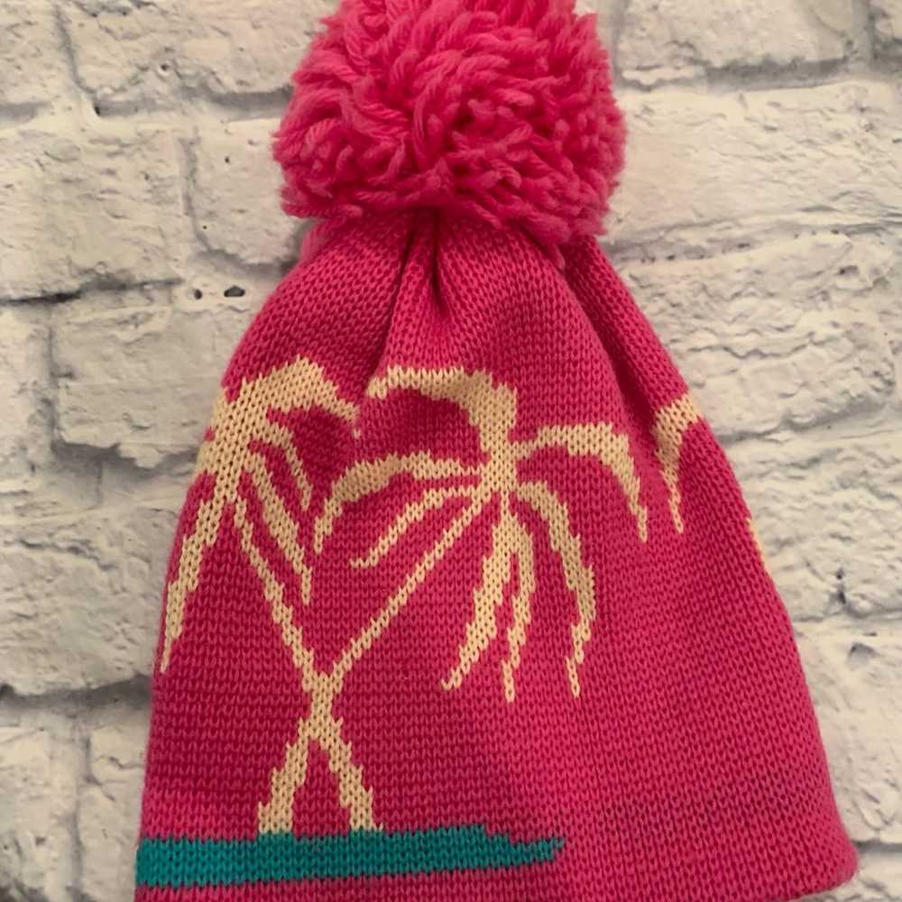 Vintage smiley winter ski cap hat USA nevada pink… - image 1