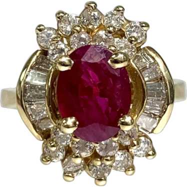 14K Yellow Gold Oval Cut Ruby Diamond Ring - image 1