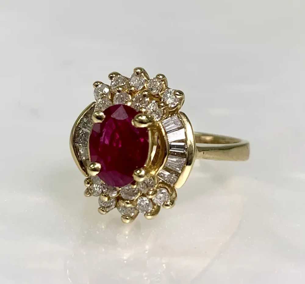 14K Yellow Gold Oval Cut Ruby Diamond Ring - image 2