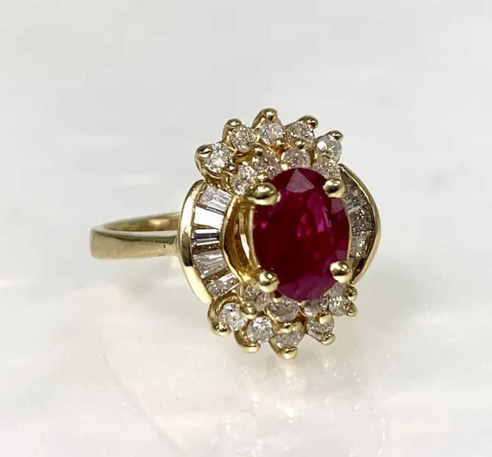 14K Yellow Gold Oval Cut Ruby Diamond Ring - image 3