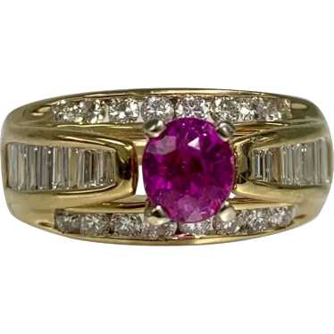 14K Yellow Gold Oval Cut Ruby Diamond Ring - image 1