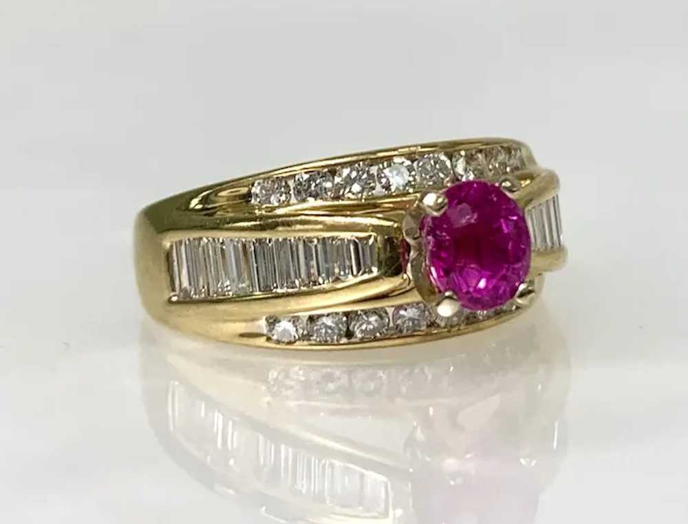 14K Yellow Gold Oval Cut Ruby Diamond Ring - image 3