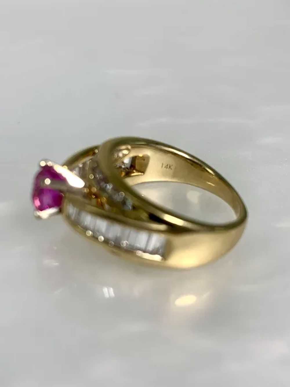 14K Yellow Gold Oval Cut Ruby Diamond Ring - image 5