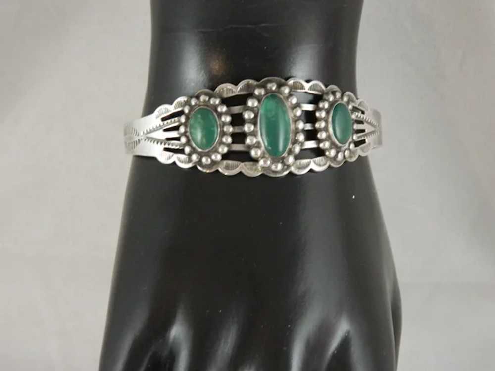 Vintage Sterling Silver Green Turquoise Navajo Cu… - image 11