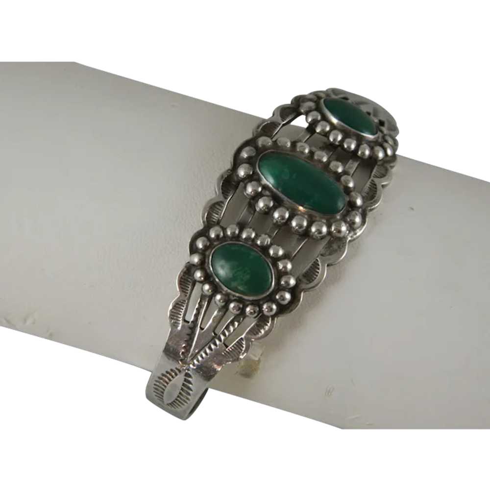 Vintage Sterling Silver Green Turquoise Navajo Cu… - image 1
