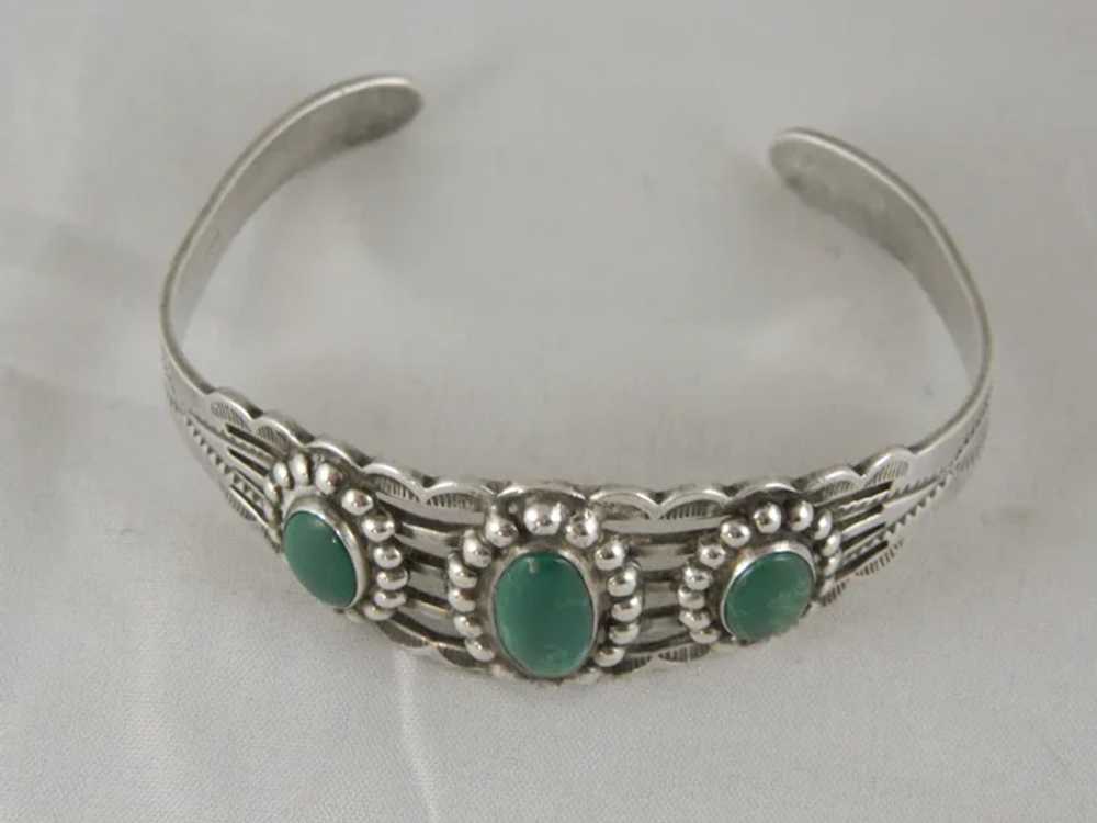 Vintage Sterling Silver Green Turquoise Navajo Cu… - image 3