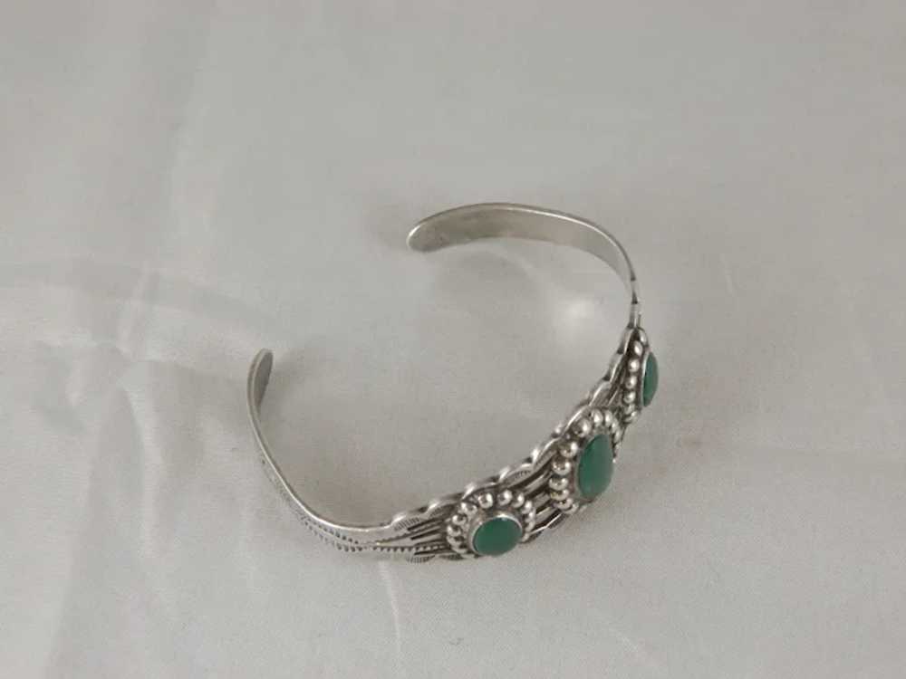 Vintage Sterling Silver Green Turquoise Navajo Cu… - image 9