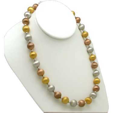 Tri-Color Metallic Metal Bead Necklace