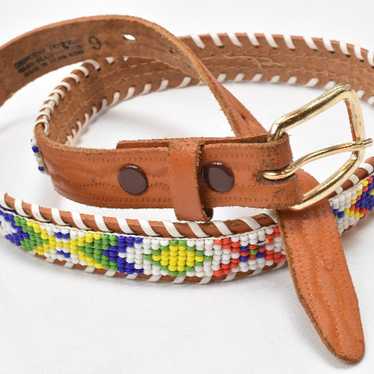 Vintage Hand Beaded Leather Belt