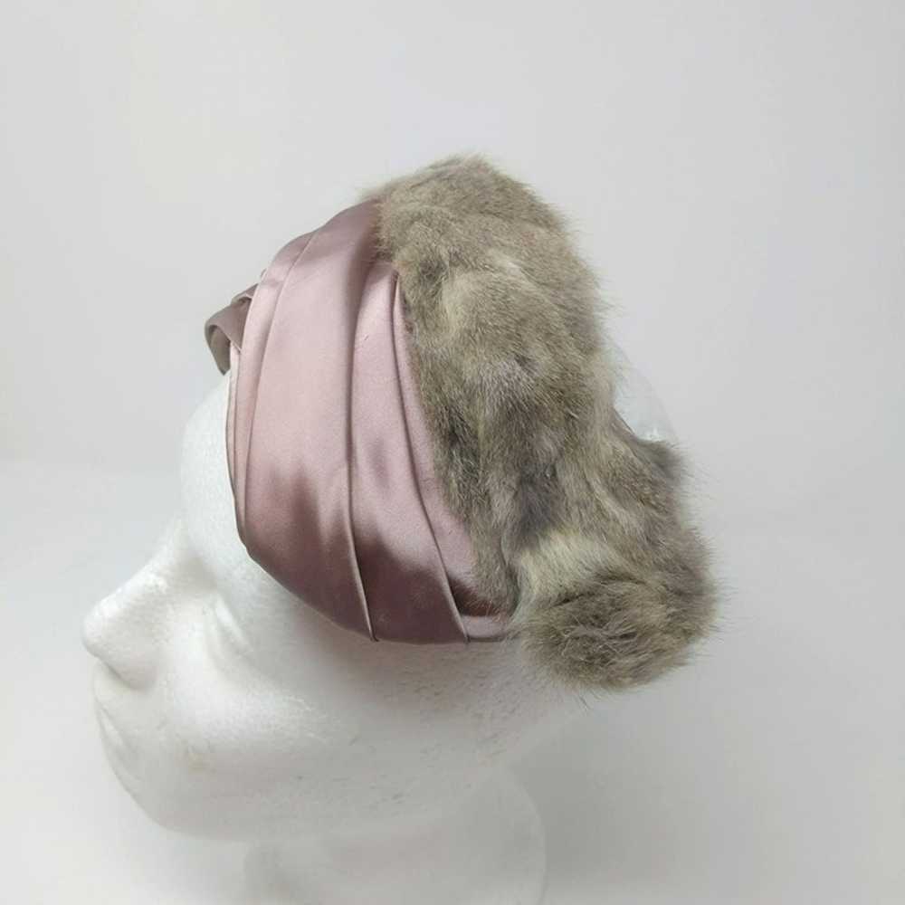 Vintage Purple Satin Rabbit Fur Headband - image 2