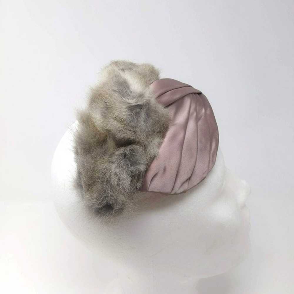 Vintage Purple Satin Rabbit Fur Headband - image 5
