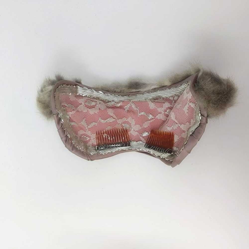 Vintage Purple Satin Rabbit Fur Headband - image 6