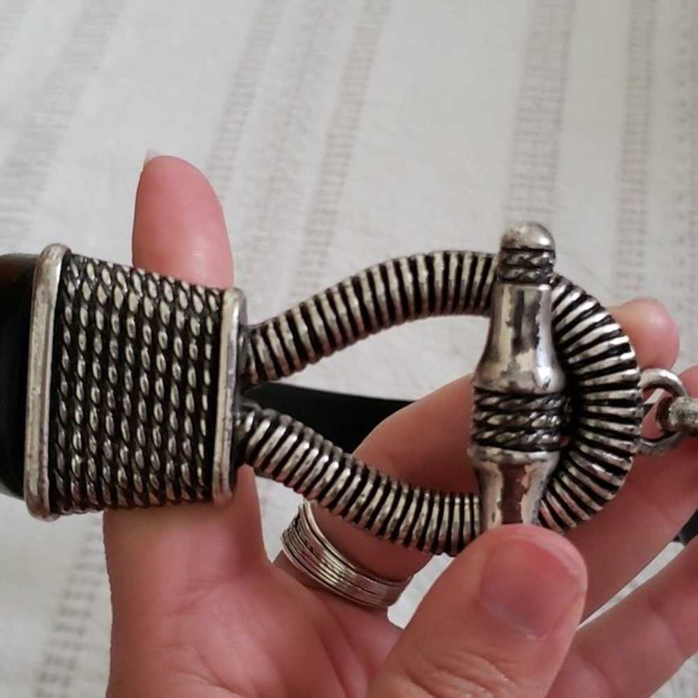 Bonded leather belt, black with silver metal deta… - image 2