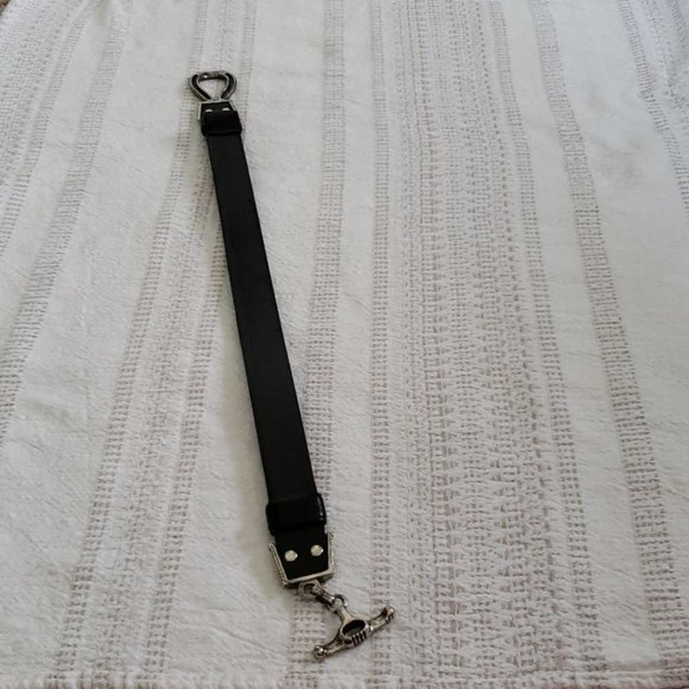 Bonded leather belt, black with silver metal deta… - image 5