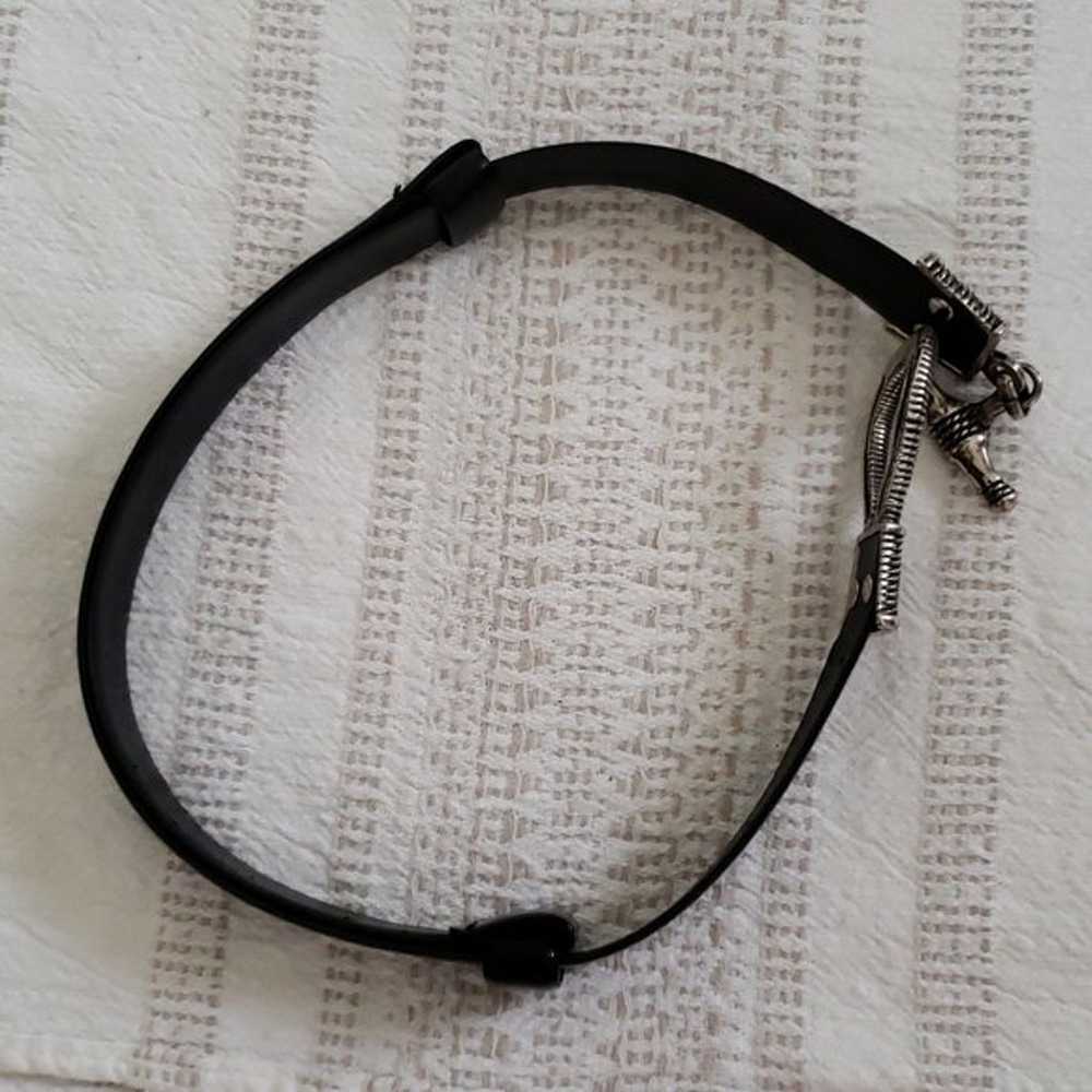Bonded leather belt, black with silver metal deta… - image 6