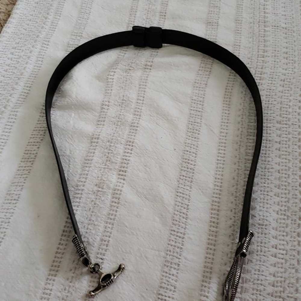 Bonded leather belt, black with silver metal deta… - image 9