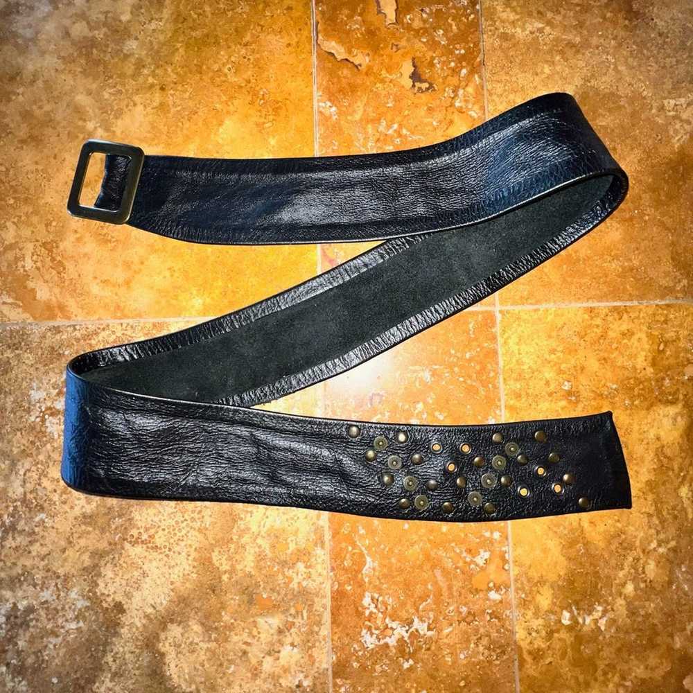 Vintage 70/80's Calfskin Black Leather Studded Be… - image 2