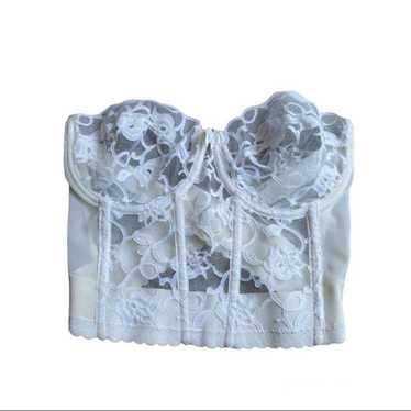 Vintage La Vie En Rose Satin Lace Bustier Corset White 36B