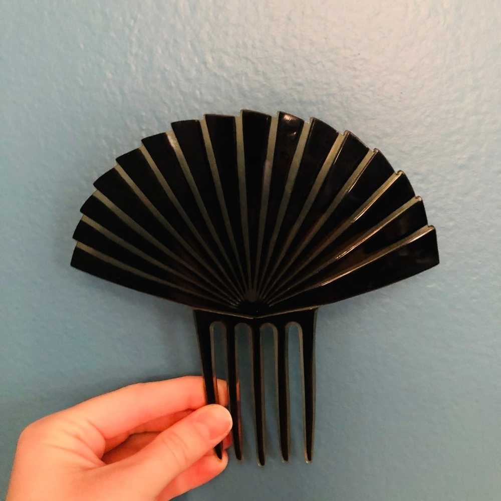 Art Deco Fan Celluloid Black Hair Comb - image 1