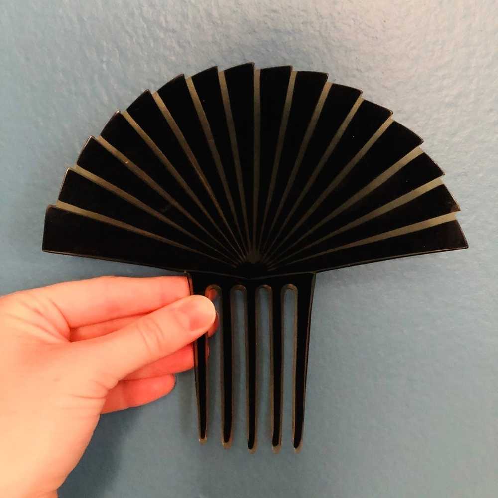 Art Deco Fan Celluloid Black Hair Comb - image 2