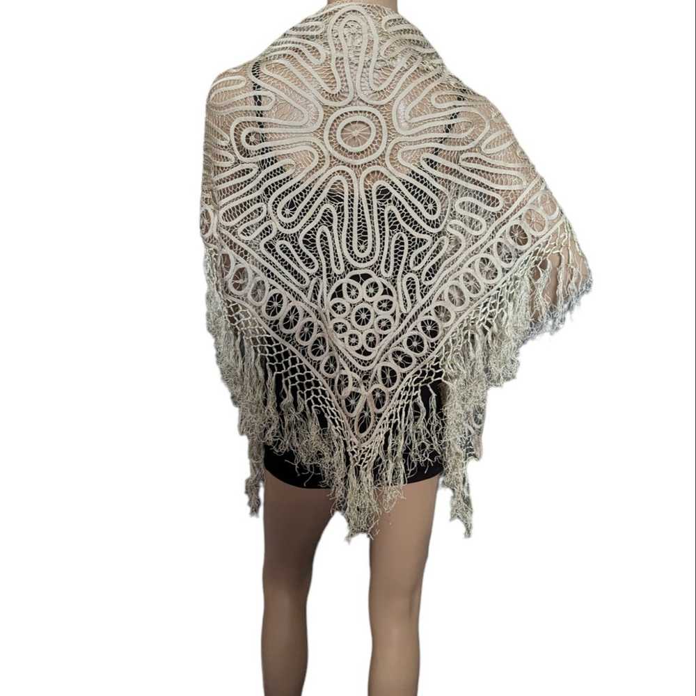 Vintage Boho Fringed Lace Open Work Crochet Knit … - image 1