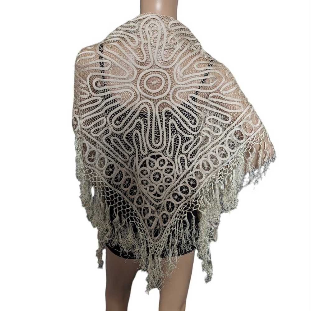 Vintage Boho Fringed Lace Open Work Crochet Knit … - image 2