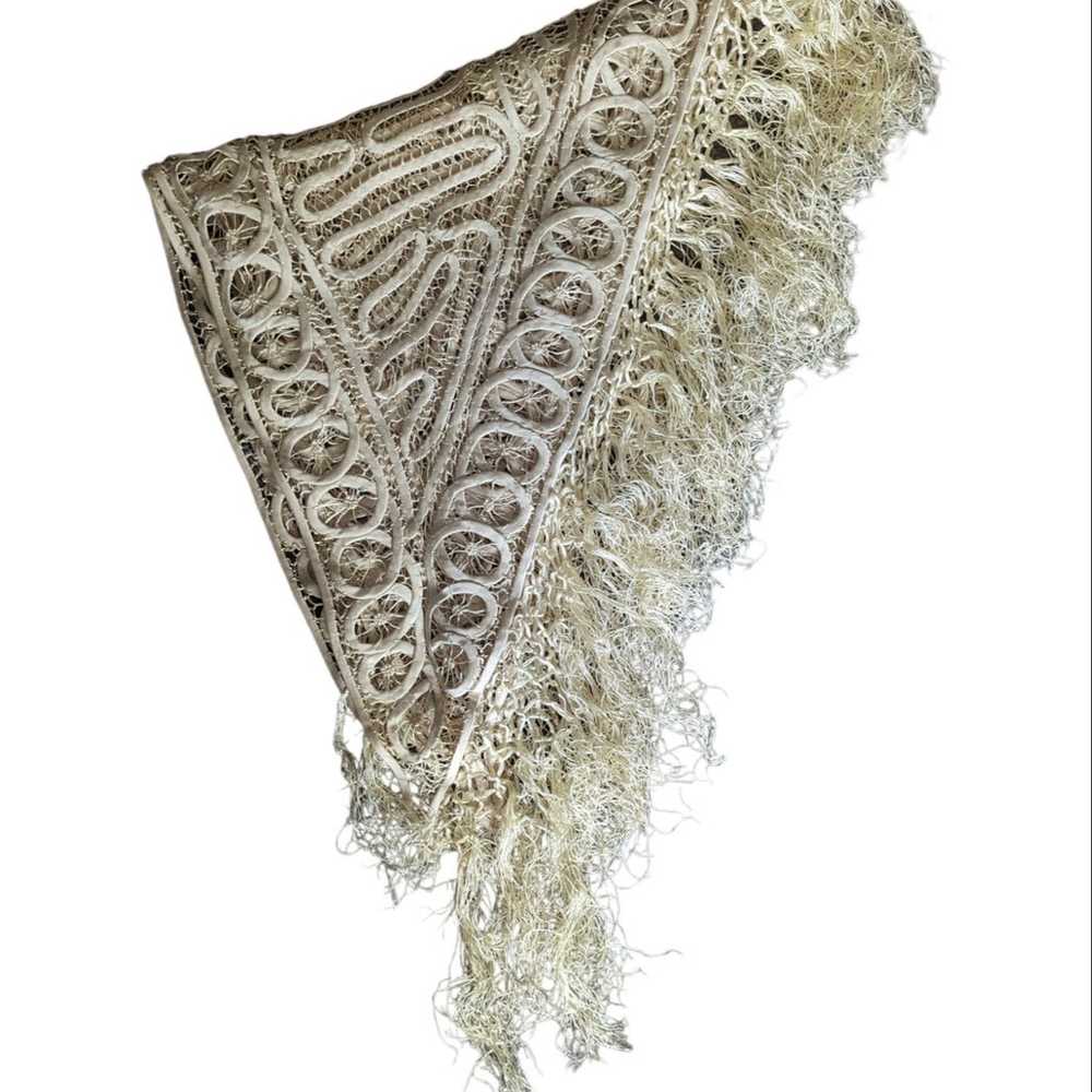 Vintage Boho Fringed Lace Open Work Crochet Knit … - image 5