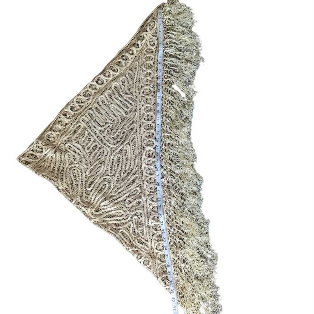 Vintage Boho Fringed Lace Open Work Crochet Knit … - image 6