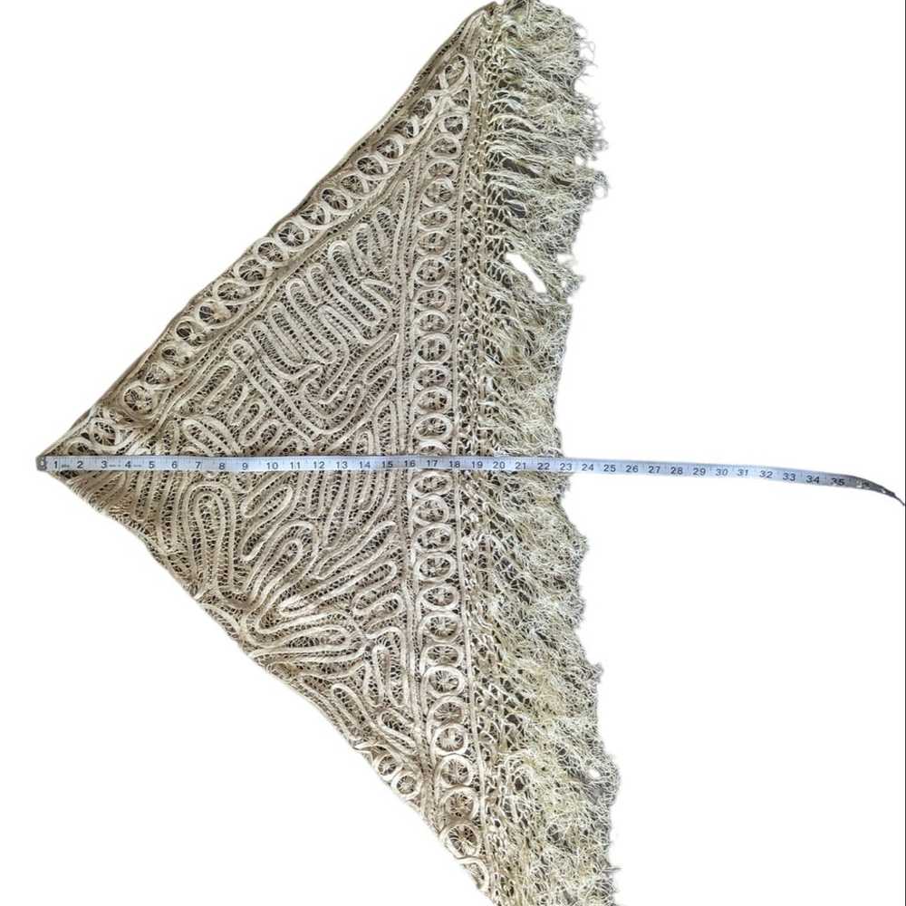 Vintage Boho Fringed Lace Open Work Crochet Knit … - image 7