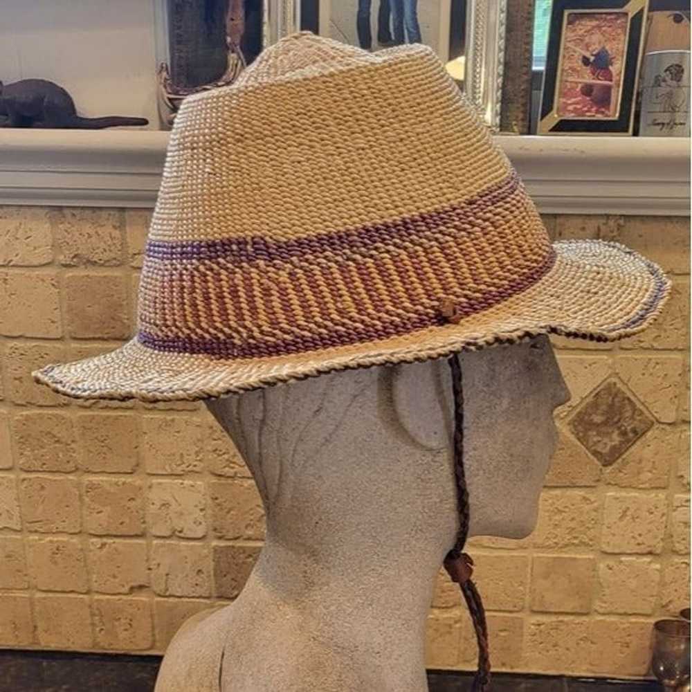 Vintage Handwoven Straw Fedora Style Hat - image 6