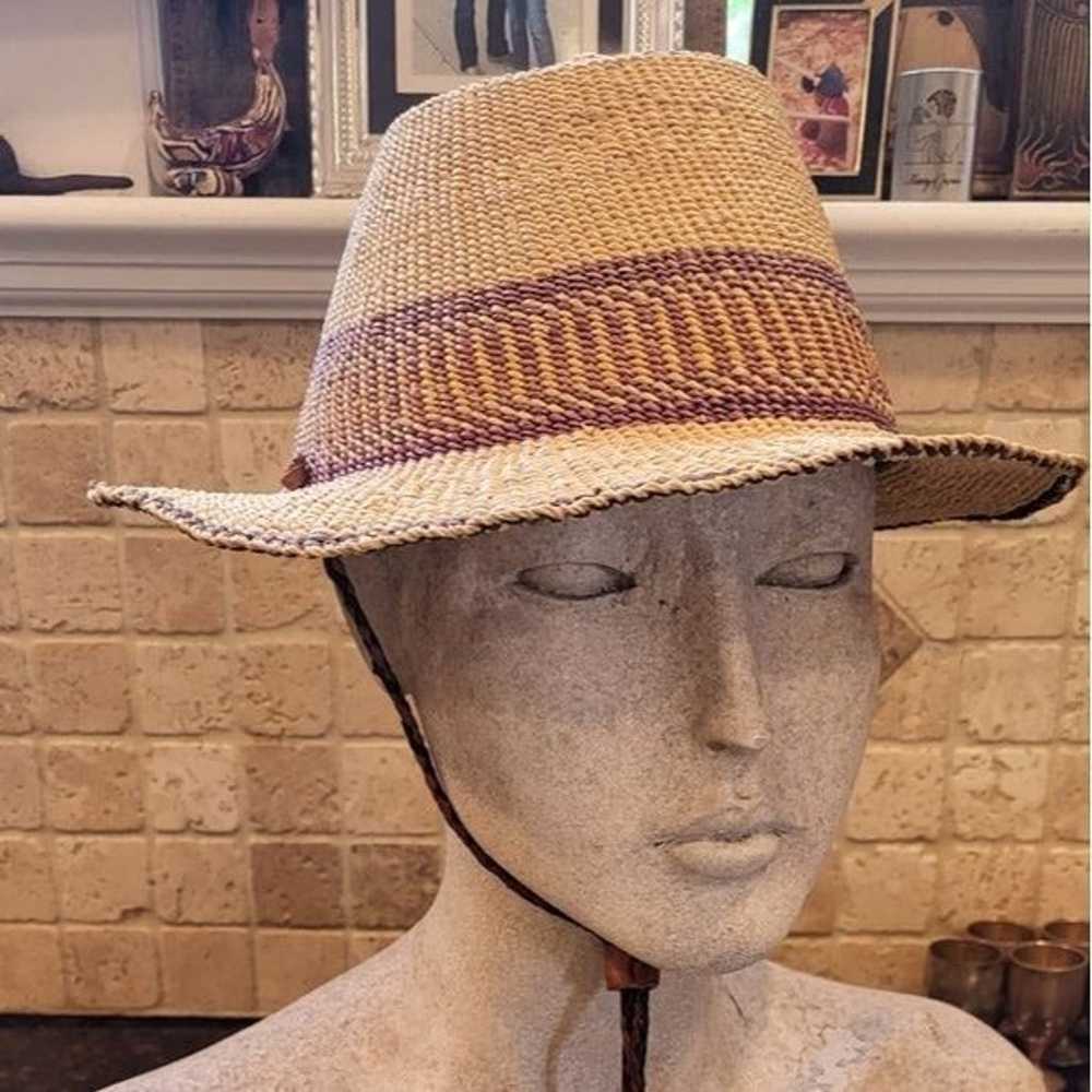Vintage Handwoven Straw Fedora Style Hat - image 7
