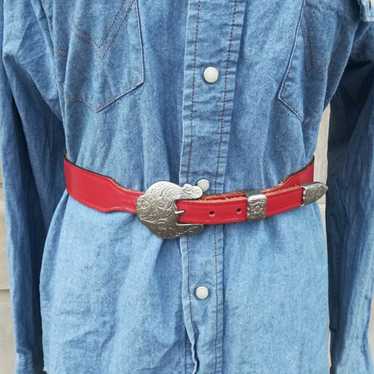 Vintage Red Leather Chambers Belt - image 1