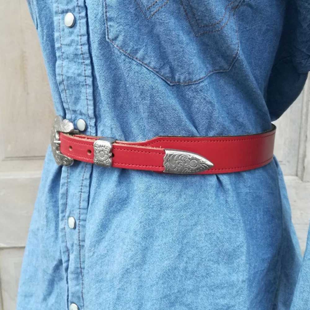 Vintage Red Leather Chambers Belt - image 2