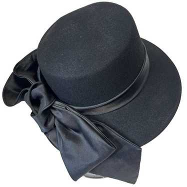 Georgi Vintage Black Satin Ribbon Felt Hat - image 1