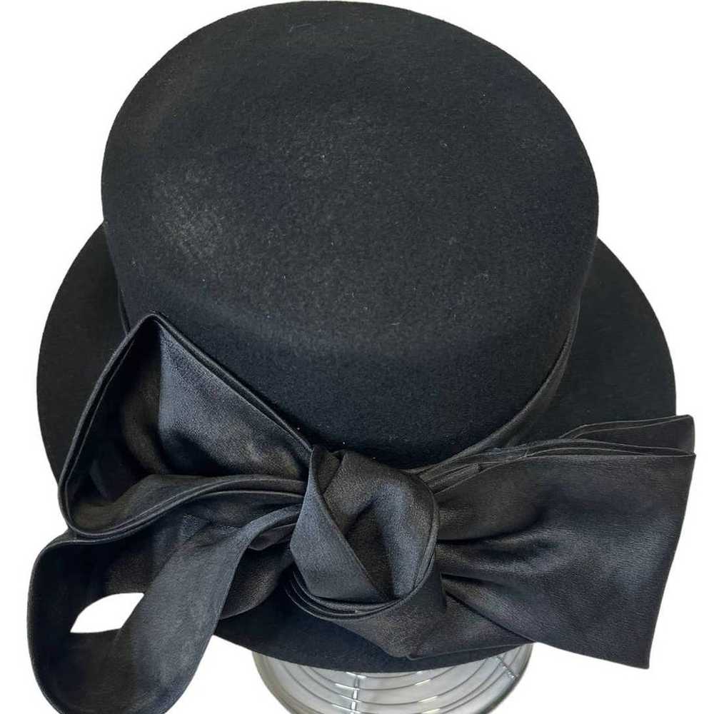 Georgi Vintage Black Satin Ribbon Felt Hat - image 2