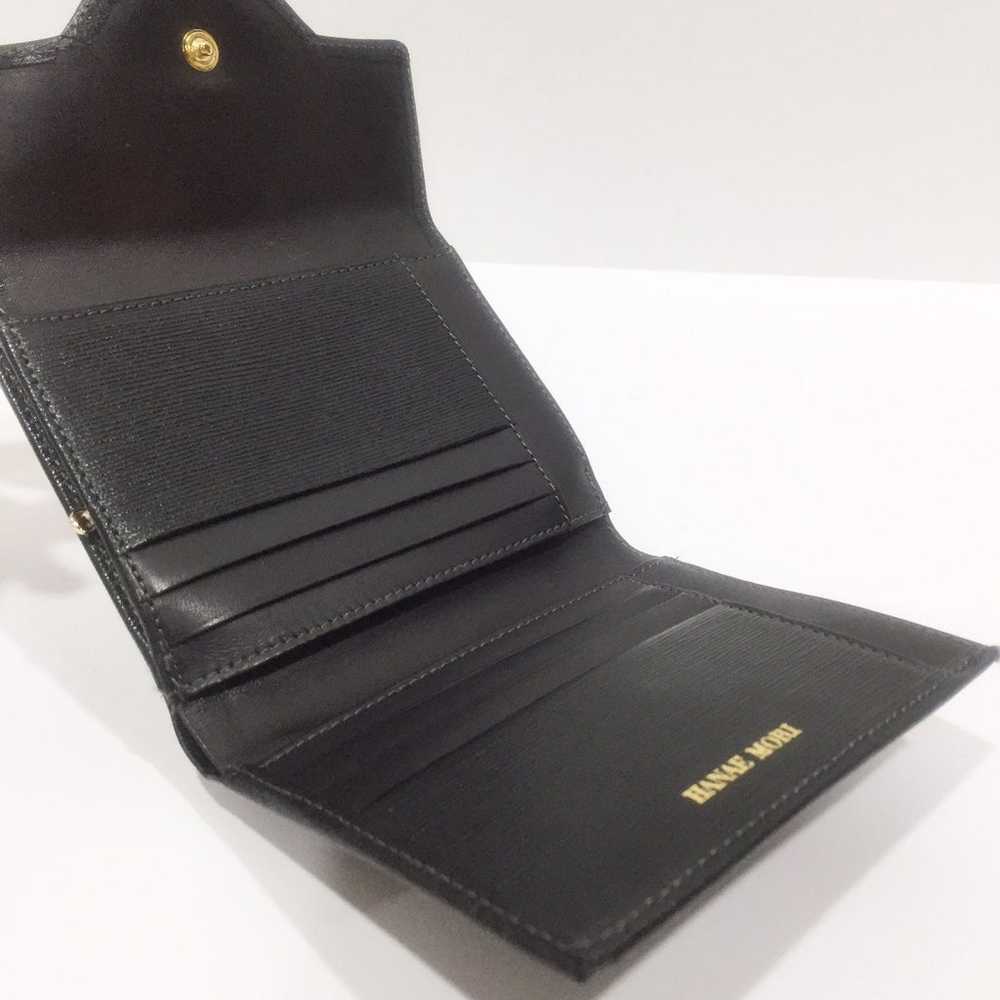 Hanae Mori black textured leather gold logo vinta… - image 8