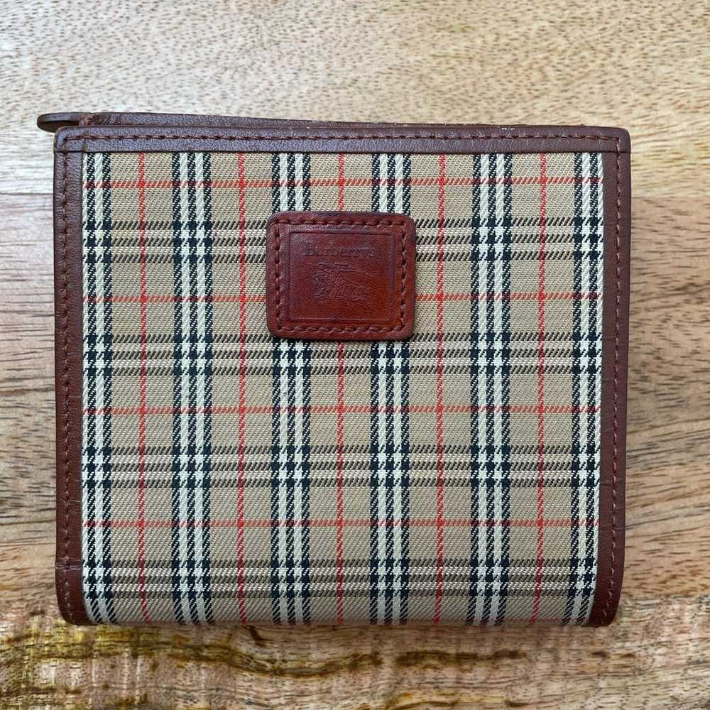 Vintage Burberry Plaid Canvas Leather Bifold Wall… - image 1