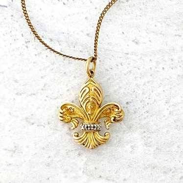 Fleur de Lis Gold Vermeil Diamond Pendant Necklace - image 1