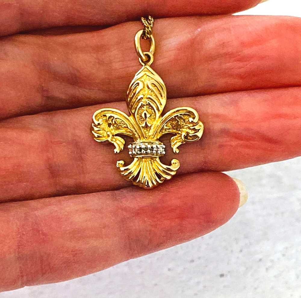 Fleur de Lis Gold Vermeil Diamond Pendant Necklace - image 2