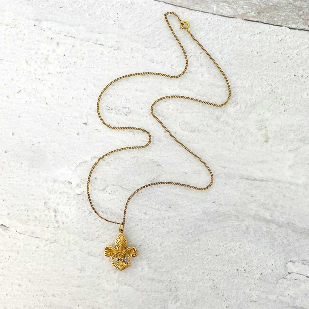 Fleur de Lis Gold Vermeil Diamond Pendant Necklace - image 3